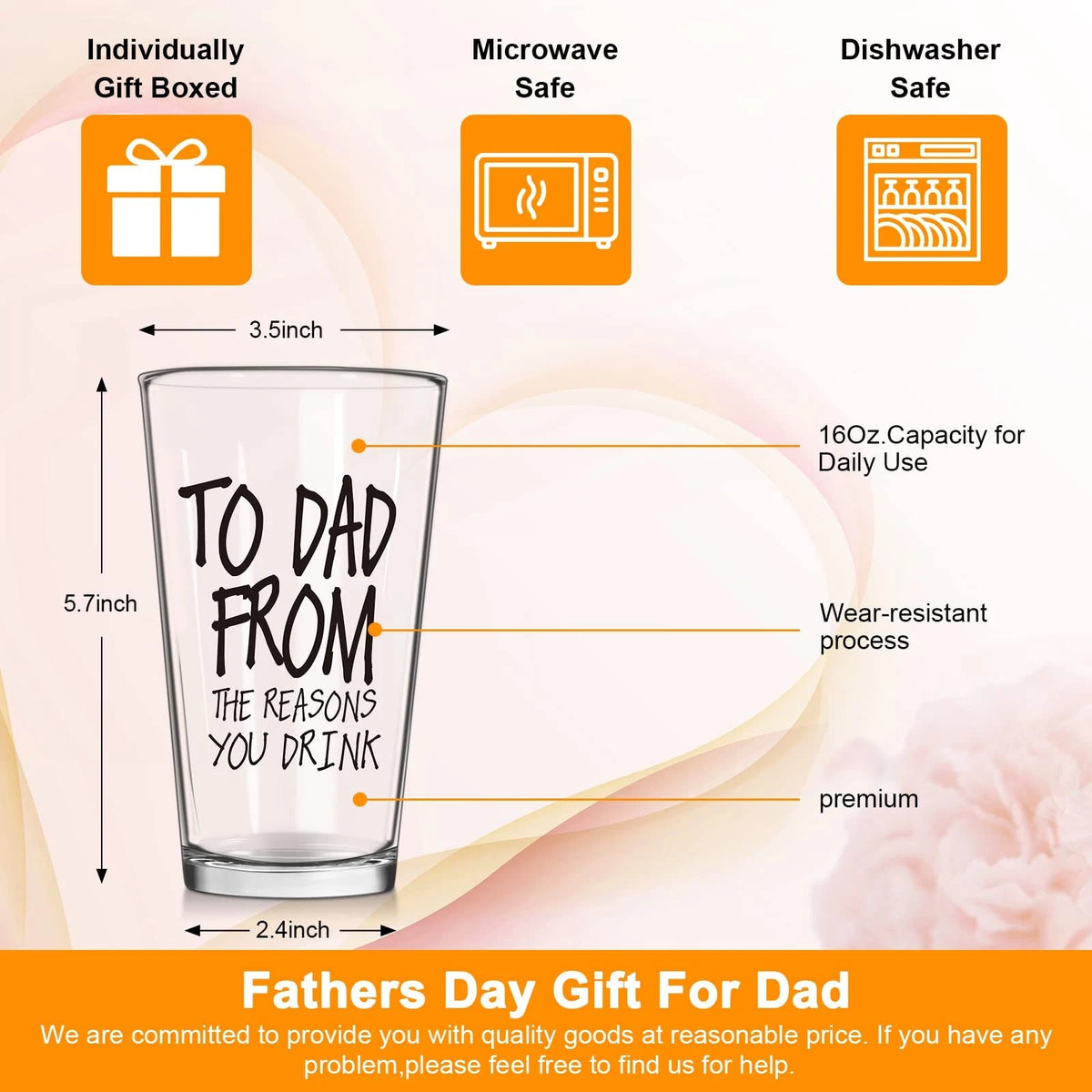 16 oz Beer Glass for Dad Gifts from Daughter (Christmas Stocking Stuffer)