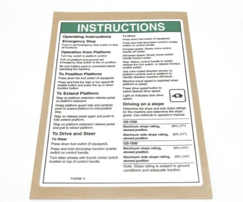Decal for Genie Lift GS-1530 GS-1532 GS-1930 GS-1932