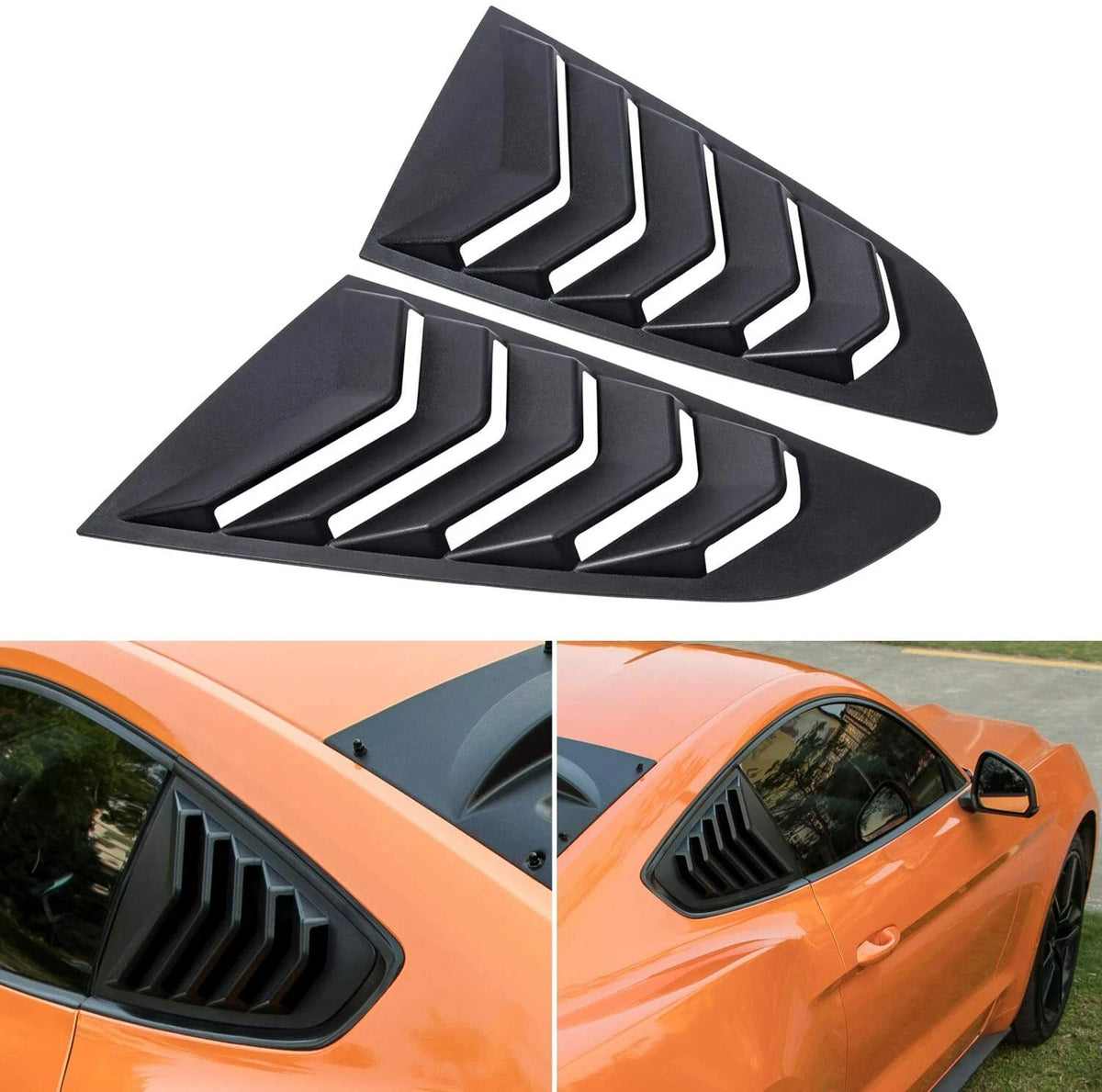 2X Matte Black Quarter Side ABS Window Louvers Trim for Ford Mustang (2015–2020)