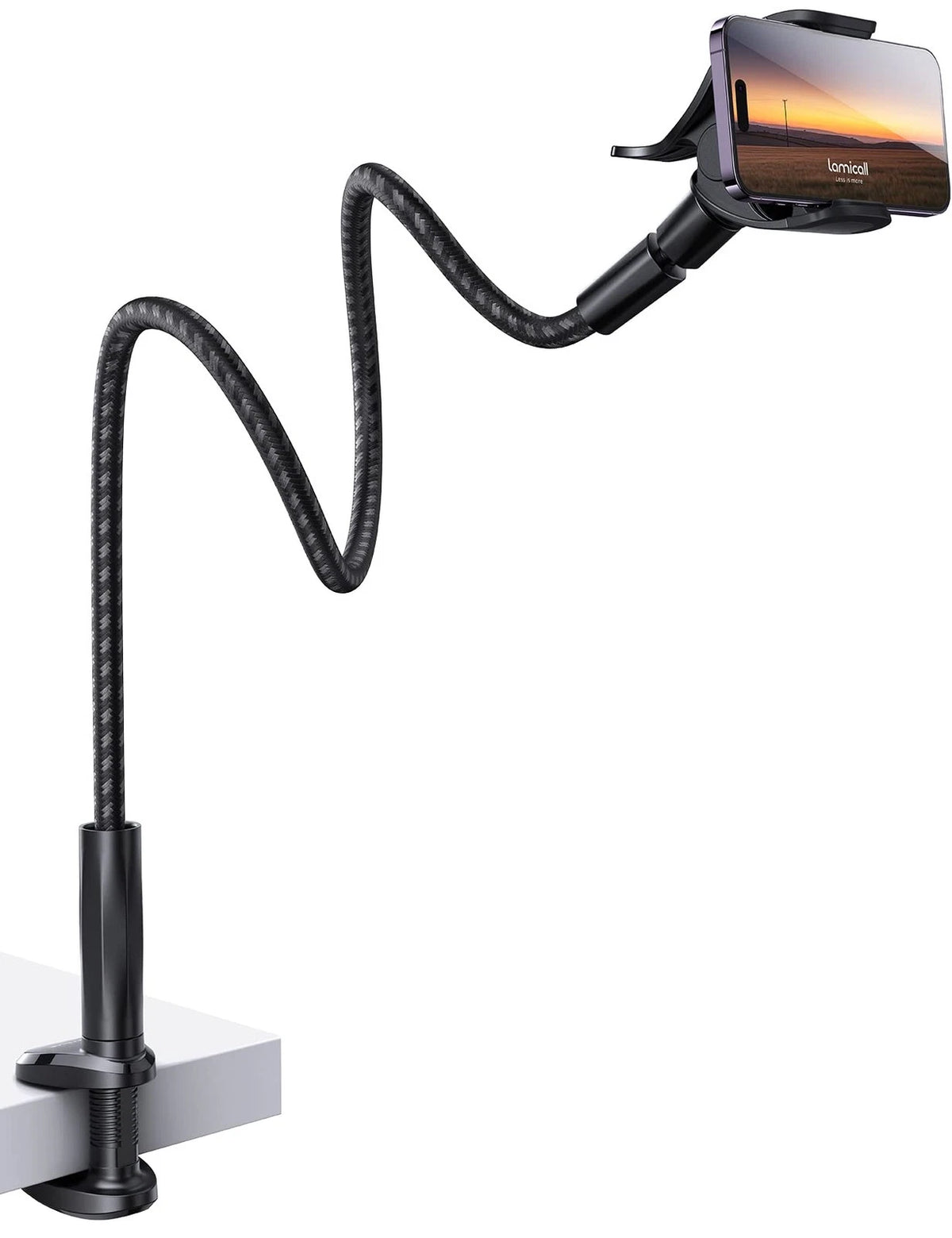 Gooseneck Phone Holder for Bed - Flexible Arm, Black