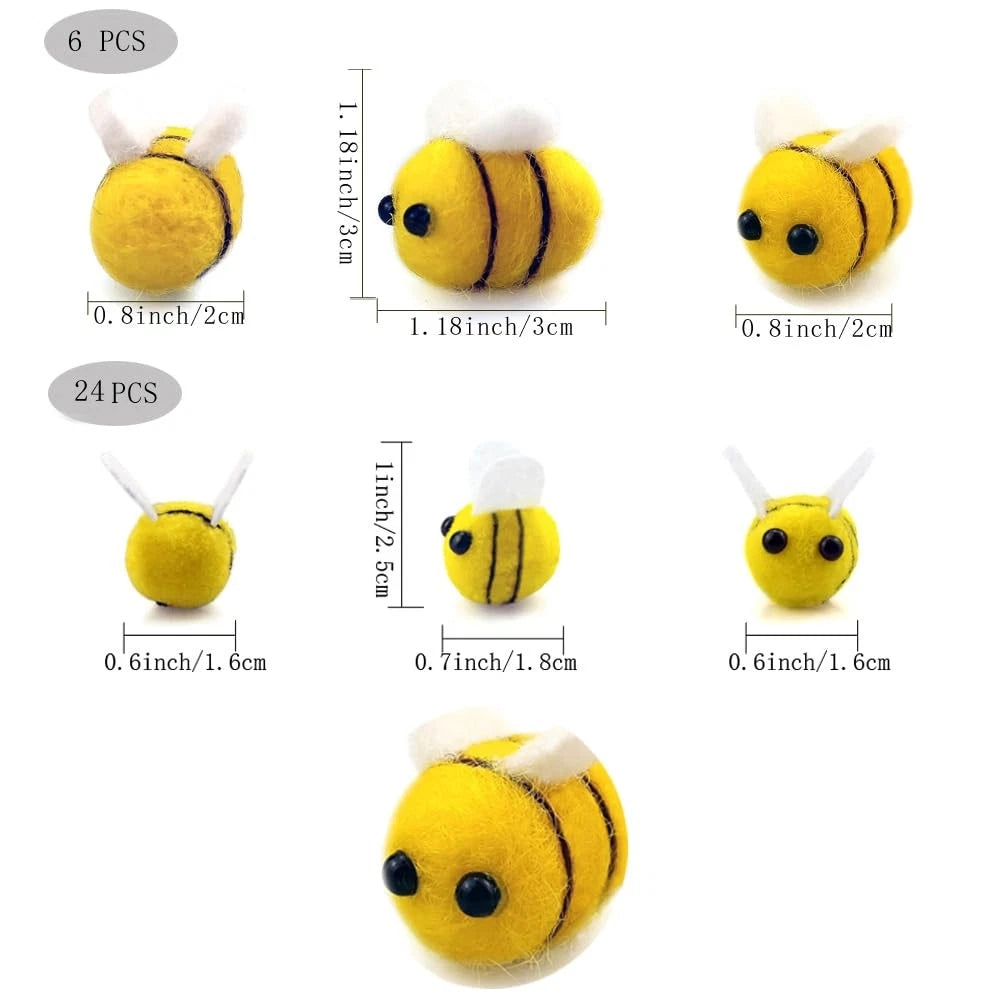 30 PCS Wool Felt Bees for Crafts Mini Bee Plush Decor