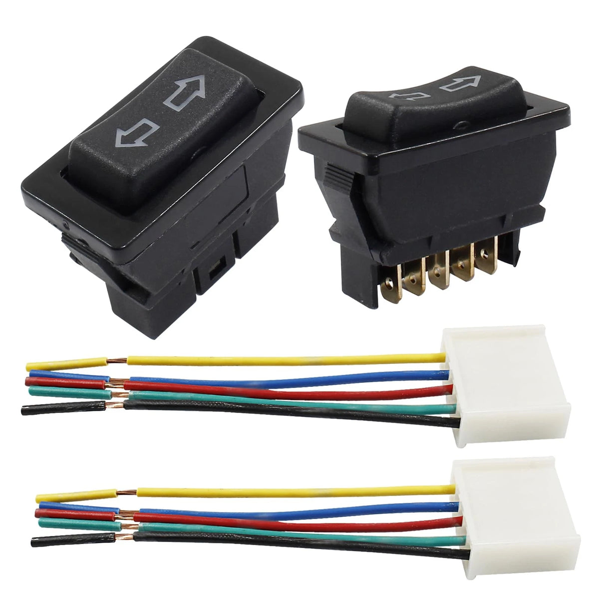 2Pcs Power Window Switch for Car with Double Red Light + Wiring Harness