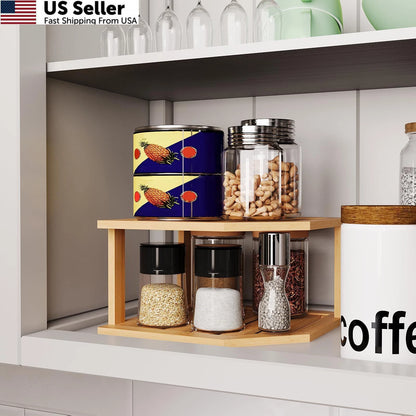2-Tier Bamboo Corner Shelf for Plate Organizer (1 Pc)