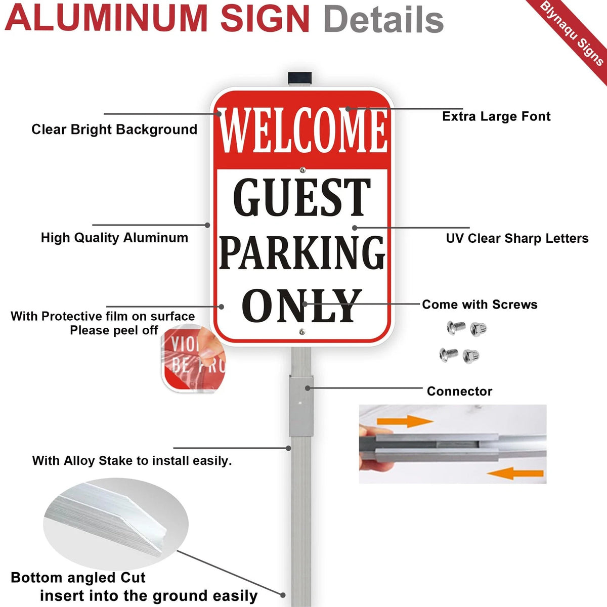 2X Welcome Guest Parking Only Sign for Stake 10x14 Inch Reflective Aluminum