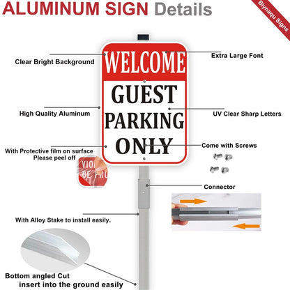 2X Welcome Guest Parking Only Sign for Stake 10x14 Inch Reflective Aluminum