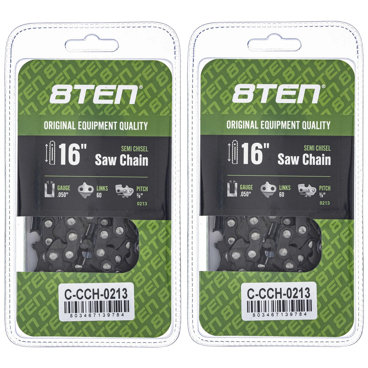 2X Semi Chisel Chainsaw Chain 16 Inch .050 3/8 60DL for Husqvarna Stihl (H47-60, 33RS360E)