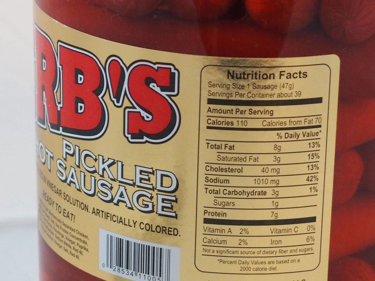 1 Gal. Jar of Red Hot Pickled Sausage (39 Count) Beef & Chicken