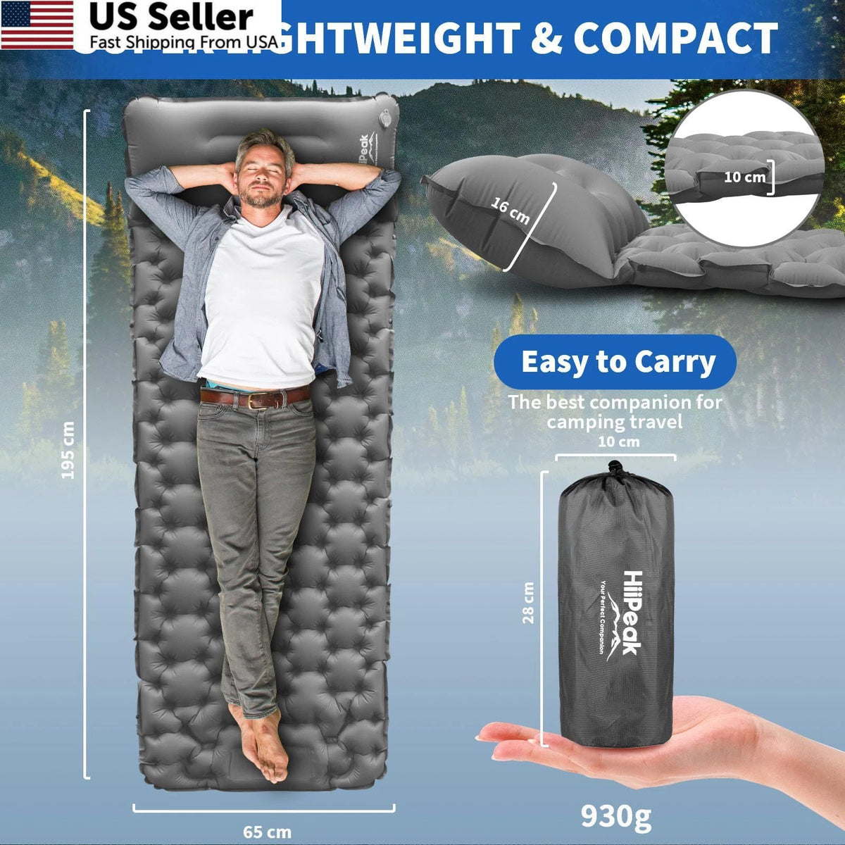 Ultralight Inflatable Sleeping Pad for Camping (Single)