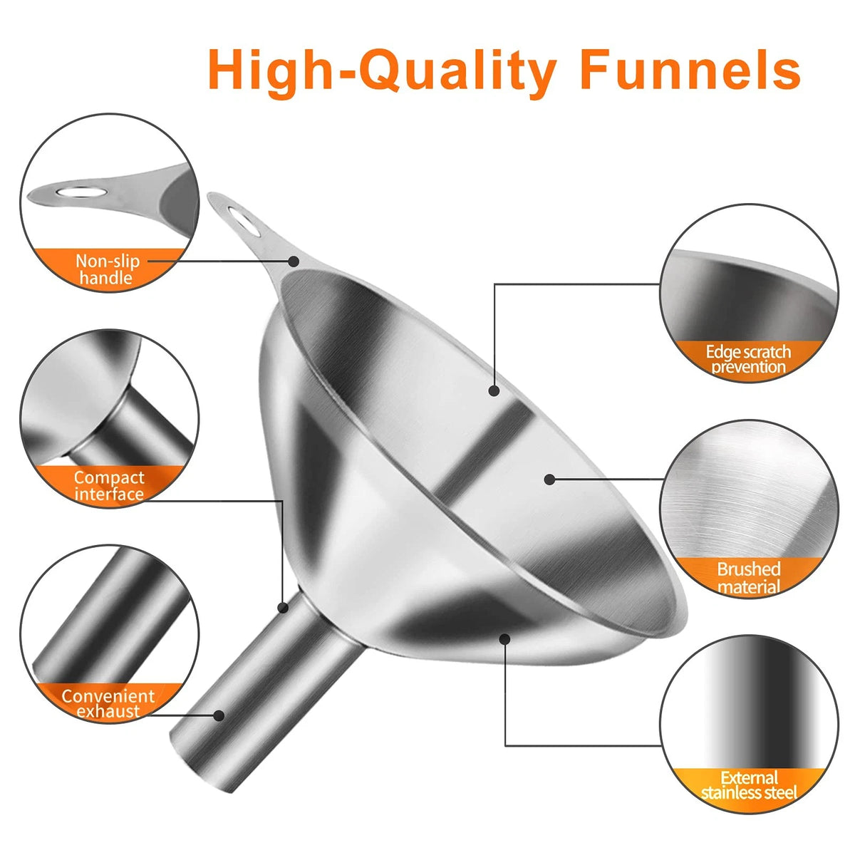 6 Pcs Stainless Steel Mini Funnels for Kitchen Use