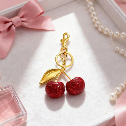 Cherry Keychain for Women - Cute Sparkling Mini, Red