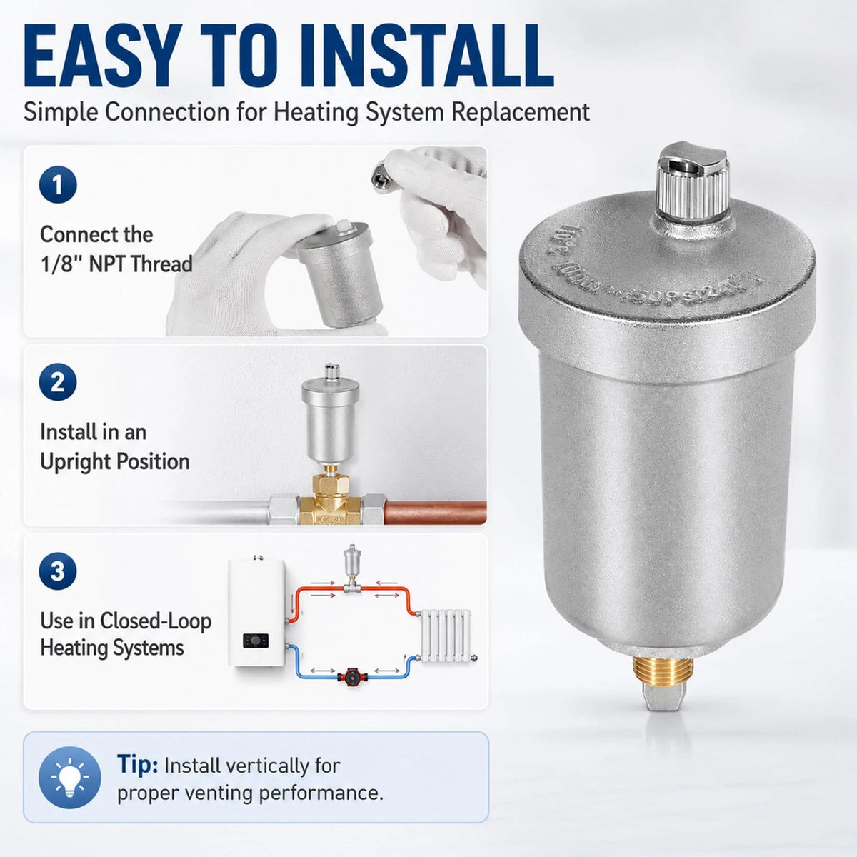 1/8" NPT Automatic Air Vent Valve for Hydronic Heating (400-4 Float)