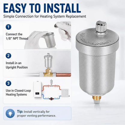 1/8" NPT Automatic Air Vent Valve for Hydronic Heating (400-4 Float)