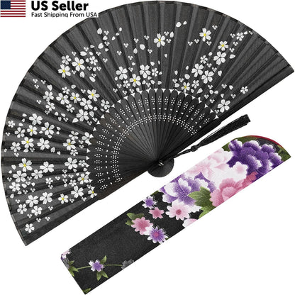 Folding Handheld Fan for Women - Black-Sakura