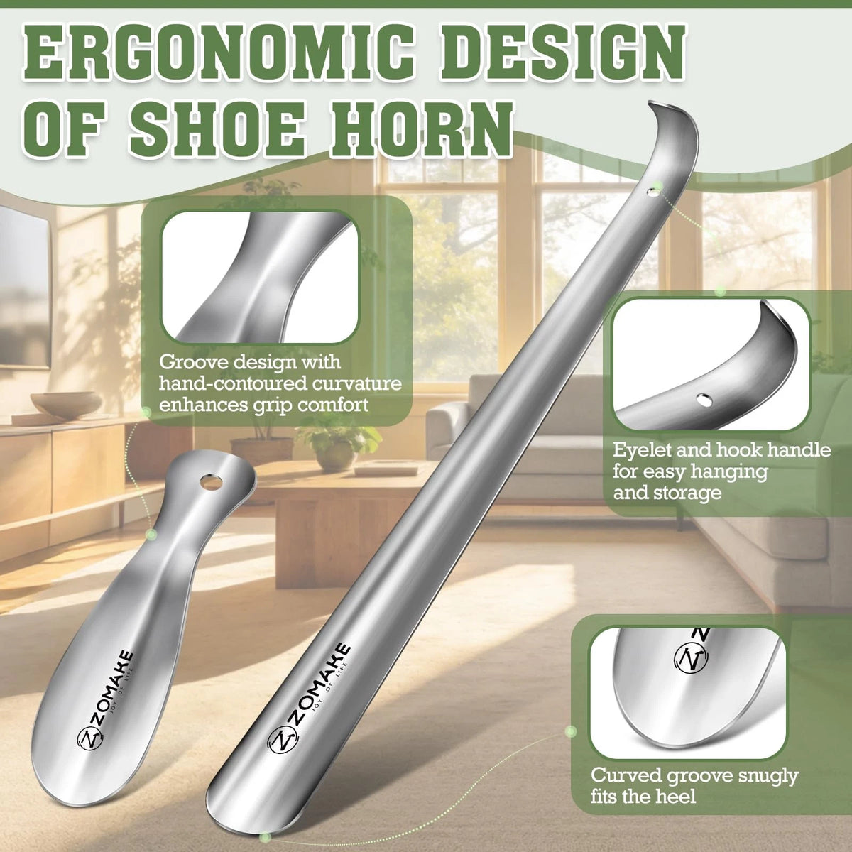 Set of 2 Metal Shoe Horns for (16.5 Inch & 7.5 Inch)