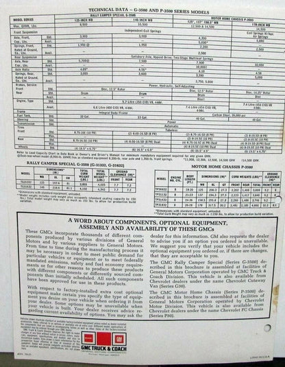GMC Recreation Vehicles Chassis Camper Motor Home Sales Brochure (1979)