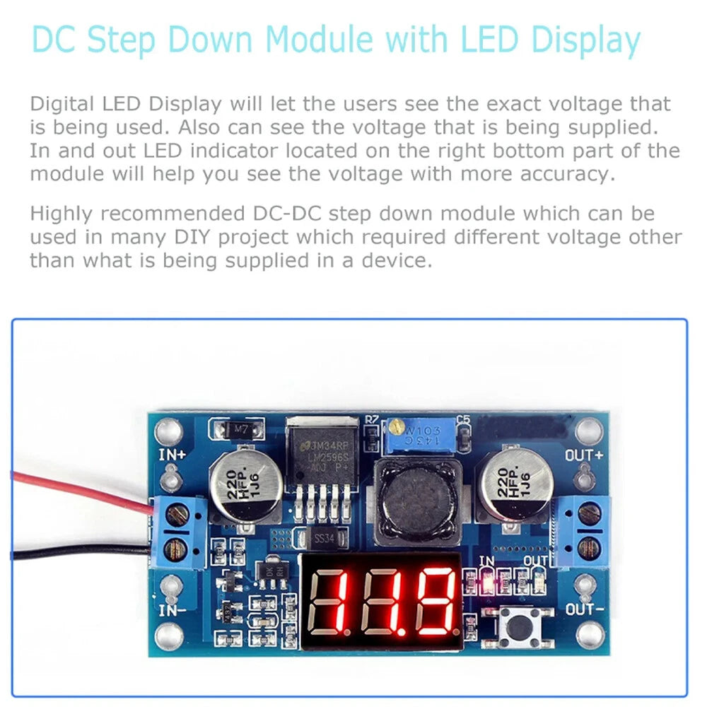 10X LM2596 Step-down Power Converter Module DC 2.5-40V with LED Voltmeter