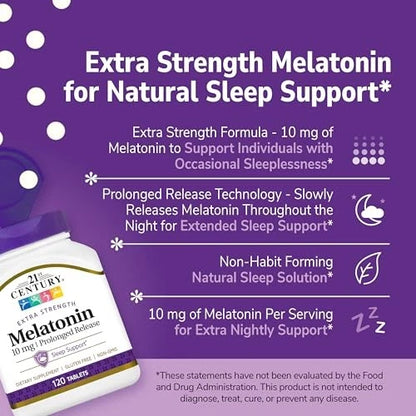 10mg Melatonin Tablets for Sleep Support (120 Count)