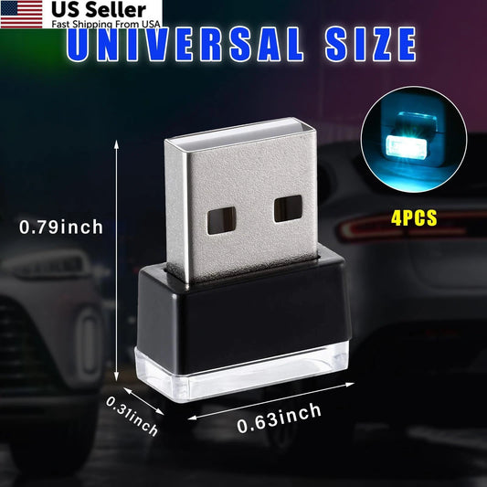 Set of 4 USB LED Car Interior Atmosphere Lamps for Universal Fit (2010–2023)