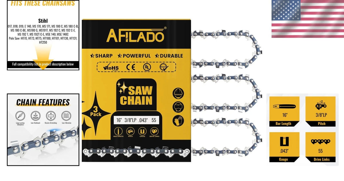 3X 16'' Chainsaw Chain for Husqvarna, Craftsman (Compatible)