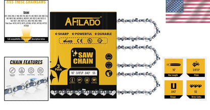 3X 16'' Chainsaw Chain for Husqvarna, Craftsman (Compatible)