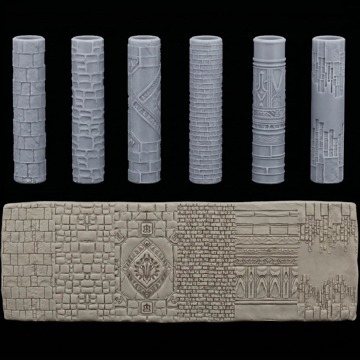 6-Piece Clay Texture Roller Set for Tabletop Terrain & Dioramas