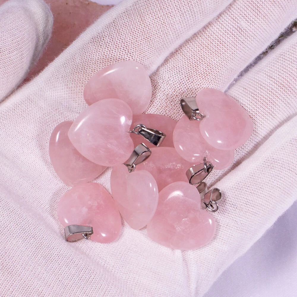 30PCS Rose Quartz Heart Pendant Stones for Jewelry Making
