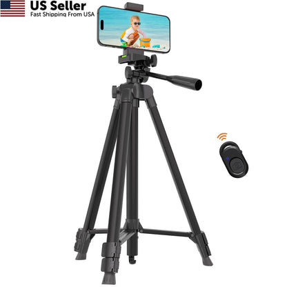 53'' Phone & Camera Mount Tripod Stand with Remote for Universal Use