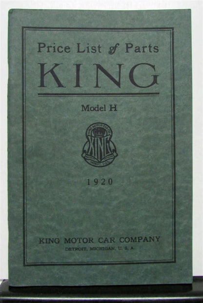 1920 King Model H Parts Book Original