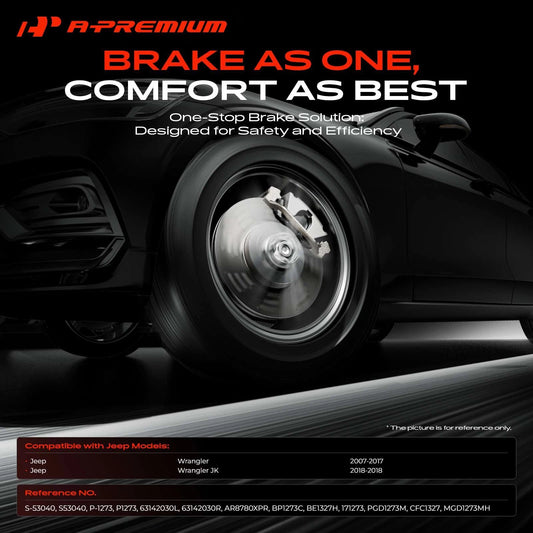 Set of 2 Front Side Drilled Brake Rotors & Ceramic Pads for Jeep Wrangler JK (S-53040, P-1273)
