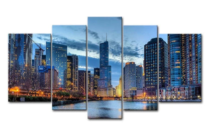 5 Panel Chicago Skyline Wall Art Canvas Prints