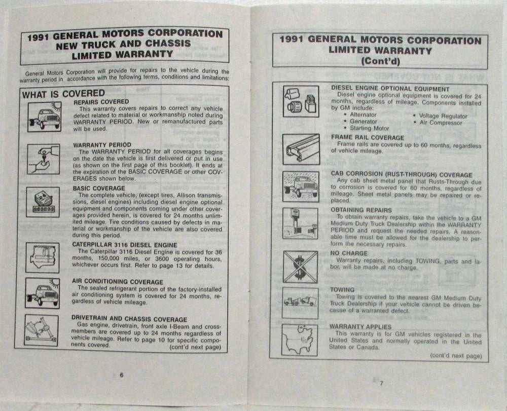 Warranty and Owner Assistance Information for GMC TopKick (1991)
