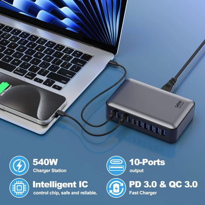 10-Port USB C Charger Block for Multi-Device Charging (No Specific Years)