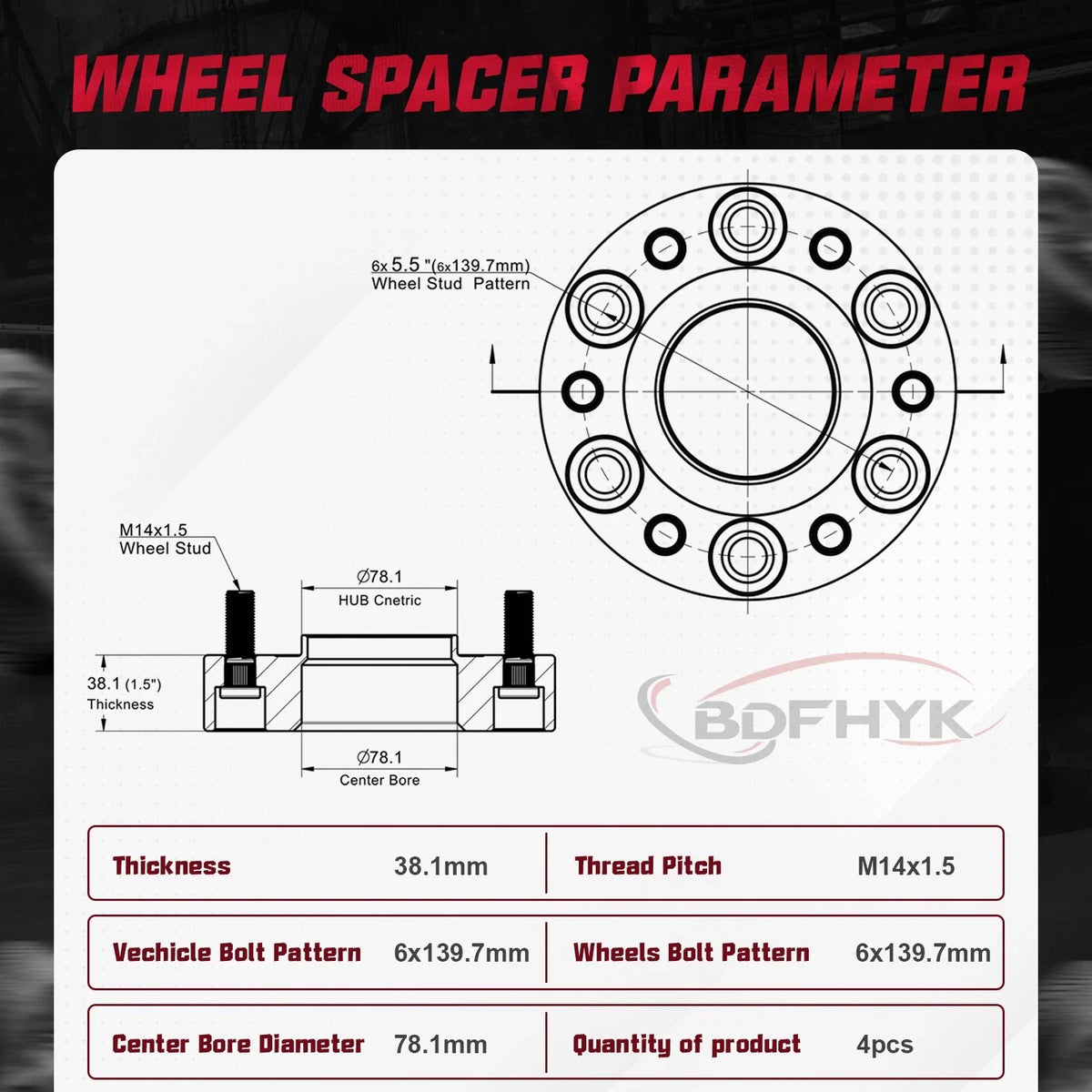 Set of 4 Wheel Spacers 1.5" 6X5.5 for Chevy Silverado GMC Sierra 1500 (1999–2024)