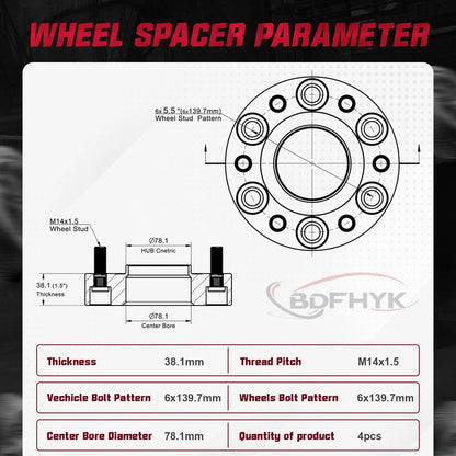 Set of 4 Wheel Spacers 1.5" 6X5.5 for Chevy Silverado GMC Sierra 1500 (1999–2024)