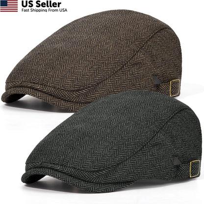 2X Newsboy Cap for Men - Adjustable, Black & Light Brown