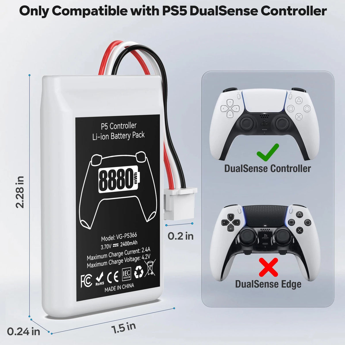 2X PS5 Controller Battery Replacement 8880mWh