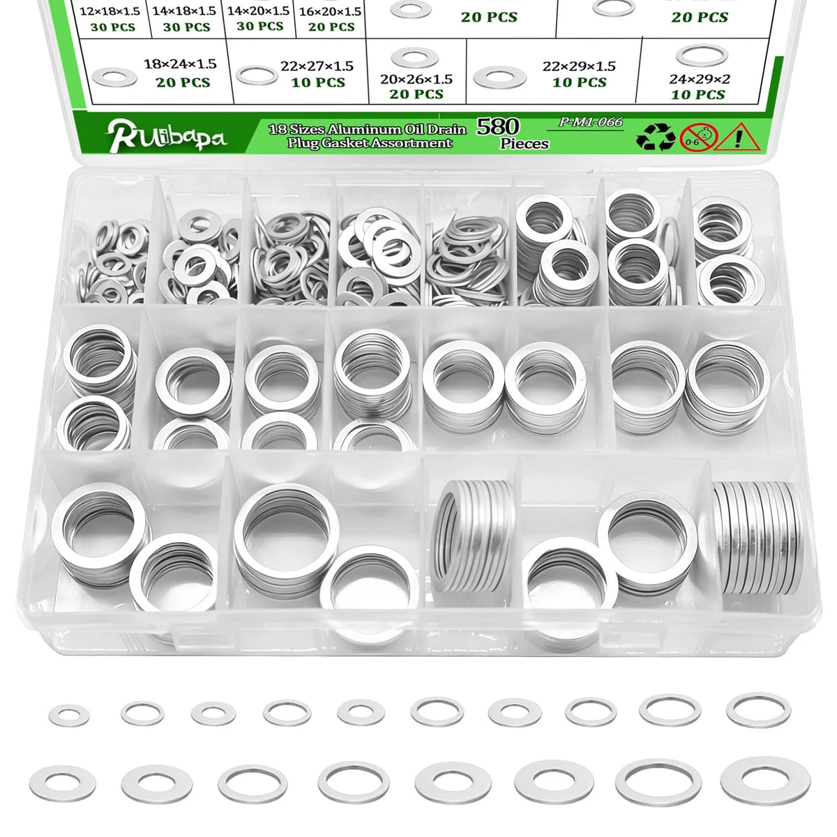 580PCS Oil Drain Plug Crush Washer Kit for (18 Sizes)