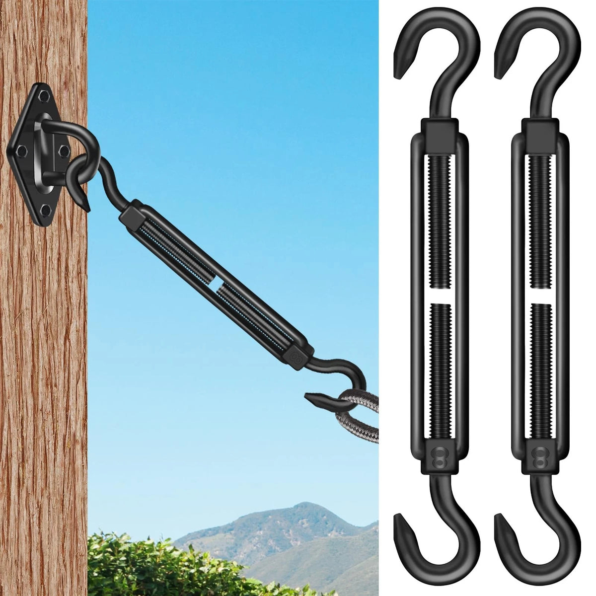 2X M8 Hook & Turnbuckle for Heavy Duty Applications