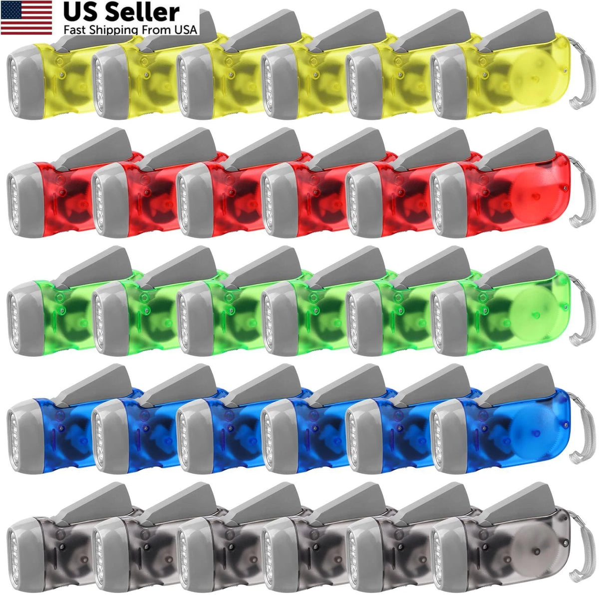 30 Pcs Hand Crank Flashlight with 3 LED White Light for Multi-Color Use