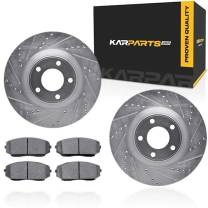 Set of 4 Drilled and Slotted Rotors with Brake Pads for Ford Edge (2007–2014) ALX-PAU-DF-7512-54188-CLA1