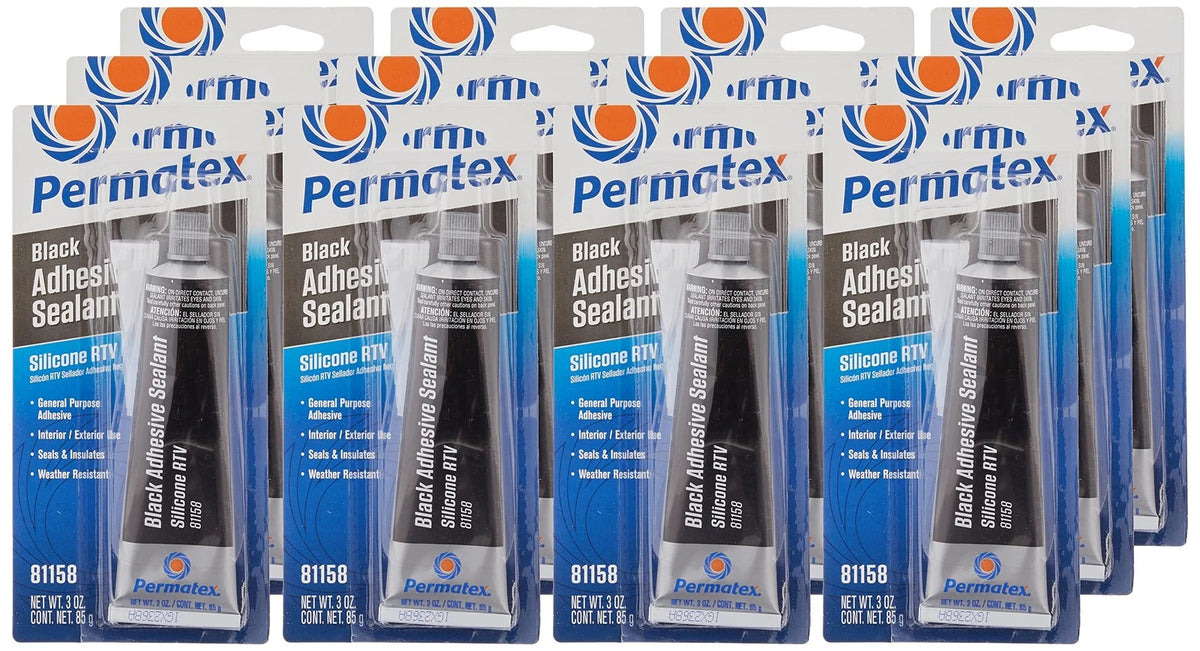 Pack of 12 Permatex 81158 Black Silicone Adhesive Sealant 3 oz.