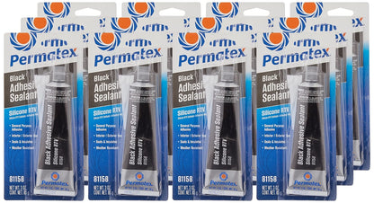 Pack of 12 Permatex 81158 Black Silicone Adhesive Sealant 3 oz.