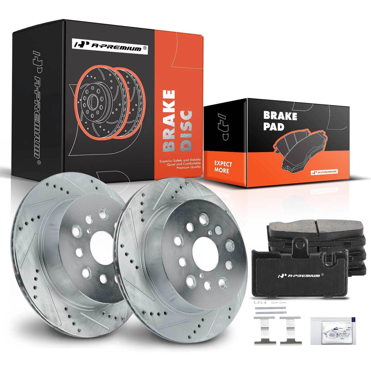 Set of 2 Rear Drilled Brake Rotors & Ceramic Pads for Lexus LS430 (2001–2006) S-31496, P-871