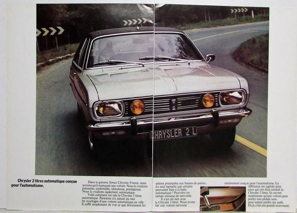 Sales Brochure for Chrysler 2 Litres Automatique (1972) - French Text