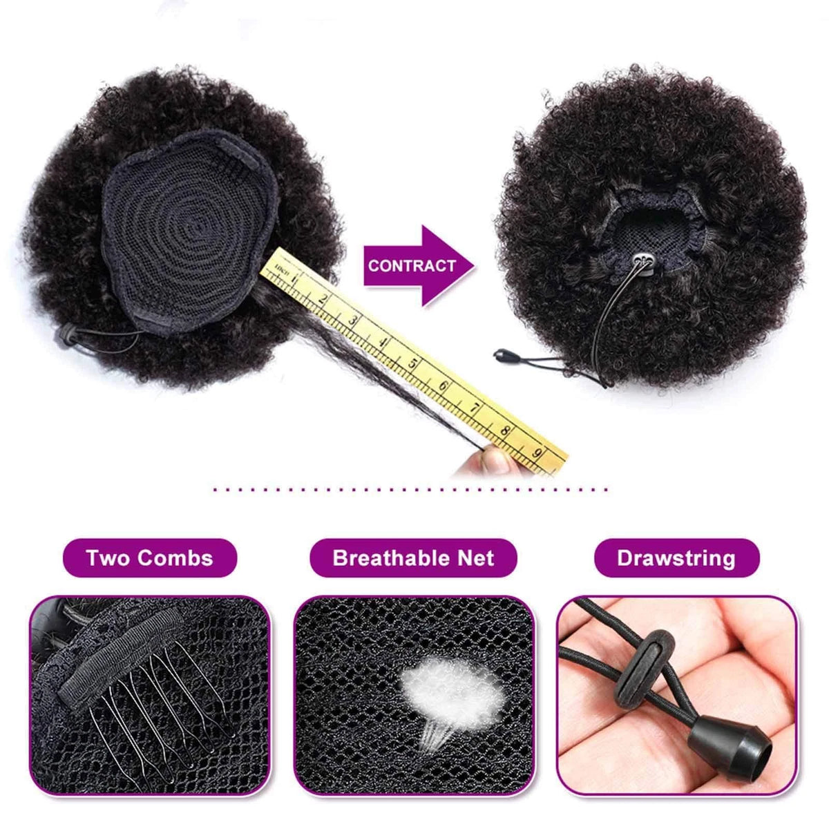 8 Inch Afro Puff Drawstring Ponytail for Universal Fit (Pack of 1)