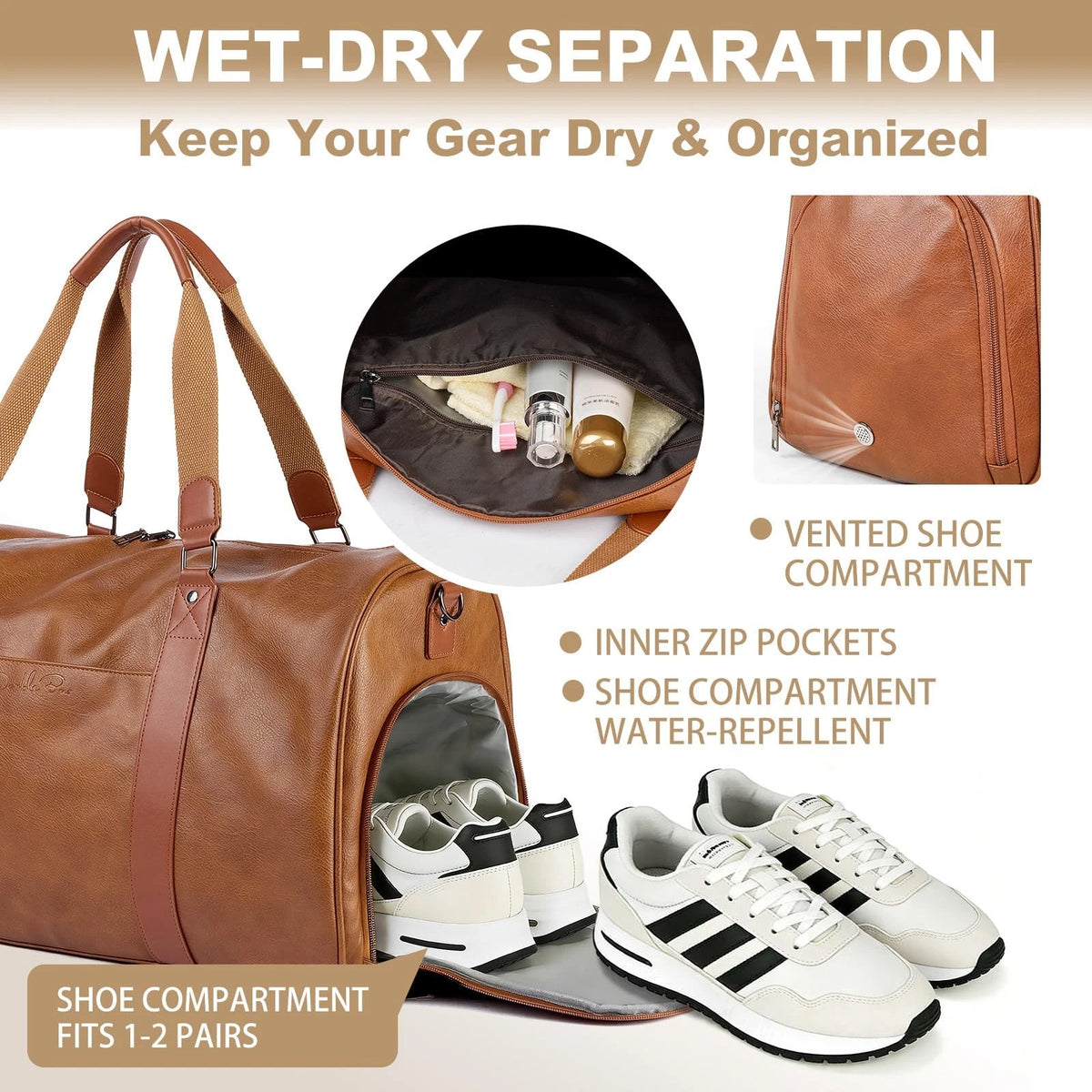 Large 3-in-1 Leather Duffle Bag for Travel Weekender Gym