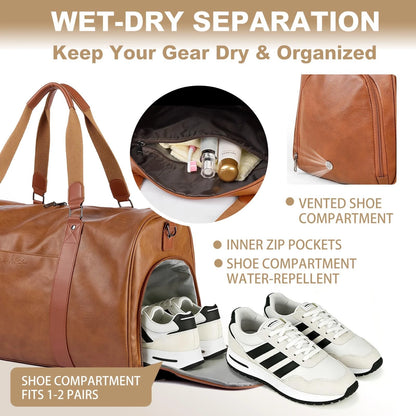 Large 3-in-1 Leather Duffle Bag for Travel Weekender Gym