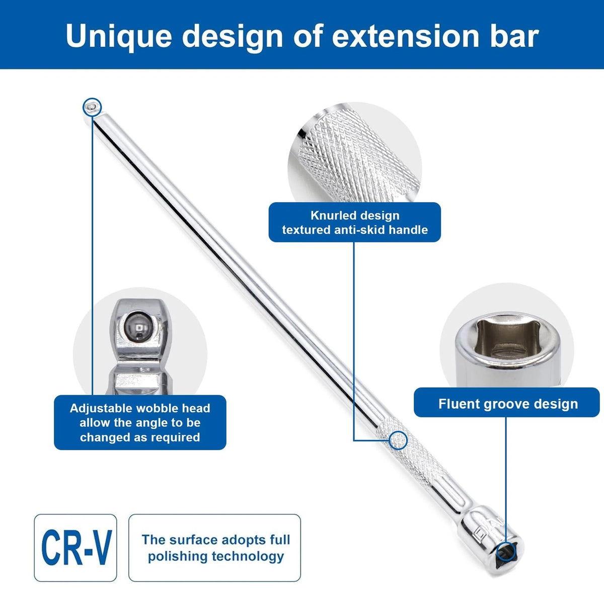 3X 1/4 Inch Drive Wobble Extension Set for Universal Use