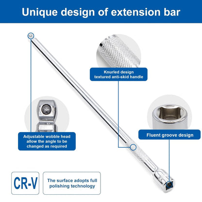 3X 1/4 Inch Drive Wobble Extension Set for Universal Use