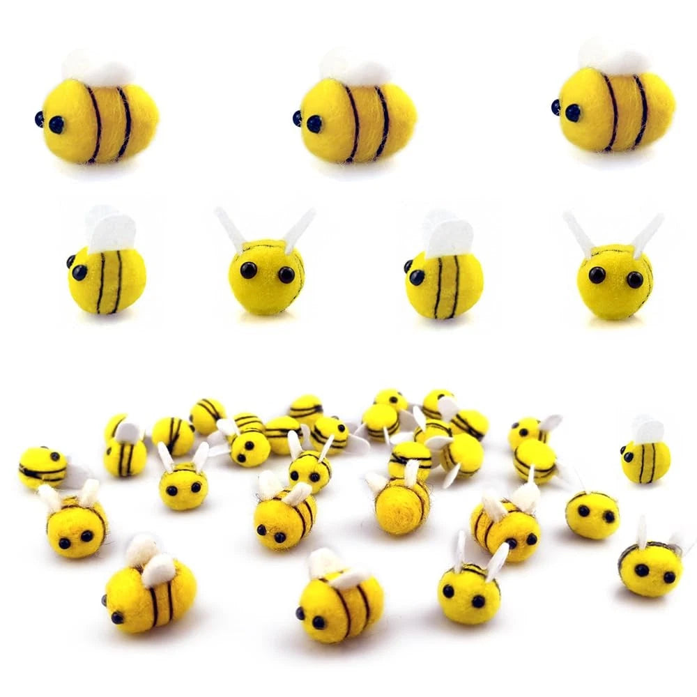 30 PCS Wool Felt Bees for Crafts Mini Bee Plush Decor